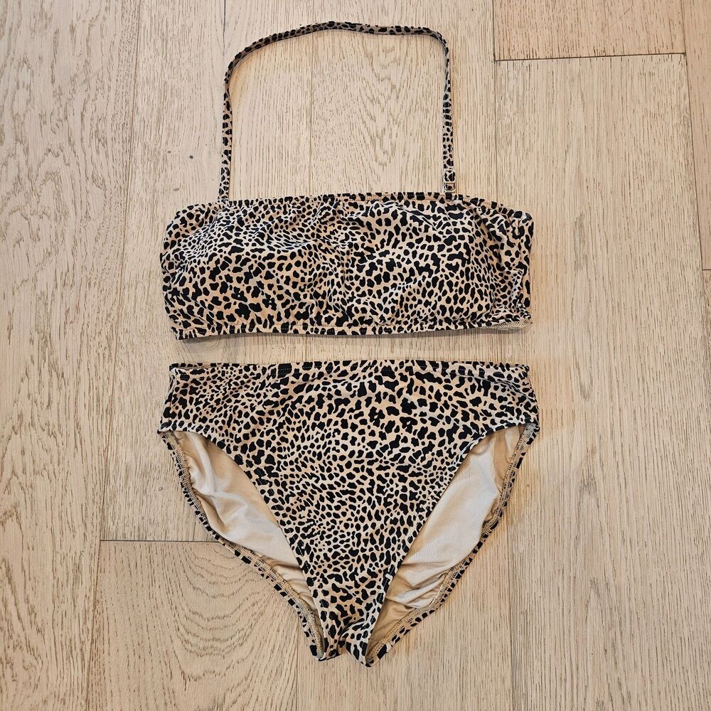 MICHAEL KORS Leopard 2 Piece Bikini Set Padded Bandeau Top Women SZ L Beach